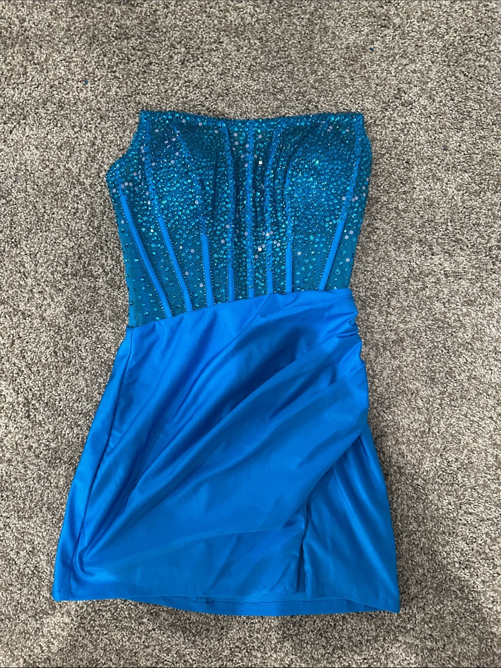 Strapless Teal Sequin Bodice Party Dress